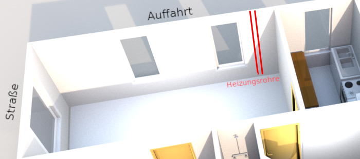 Wohnzimmer mit Heizungsrohre