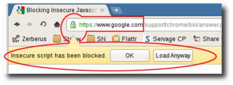 Chromium Javascript Warnung bei Google