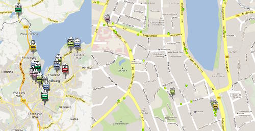 Busradar Flensburg in 2 Zoomstufen