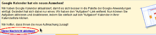 Google Kalender Meldung
