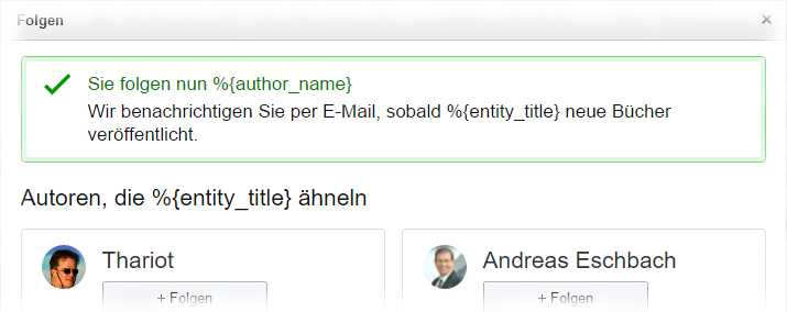 Amazon Autoren folgen - Quittung mit Variablennamen