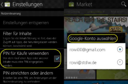 Android Market 3.1.3 Optionen