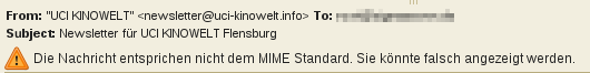 UCI Kinowelt Newsletter - MIME Warnung